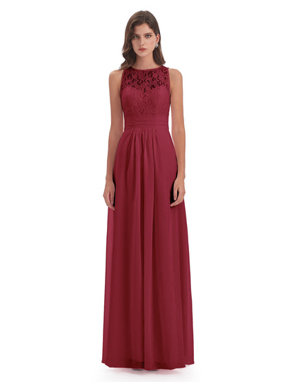 Holland Sheath Floor Length Keyhole Lace Bridesmaid Dresses