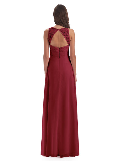 Holland Sheath Floor Length Keyhole Lace Bridesmaid Dresses