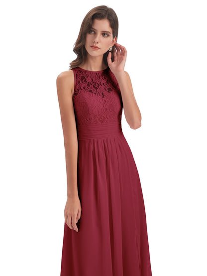 Holland Sheath Floor Length Keyhole Lace Bridesmaid Dresses