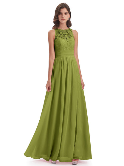 Holland Sheath Floor Length Keyhole Lace Bridesmaid Dresses
