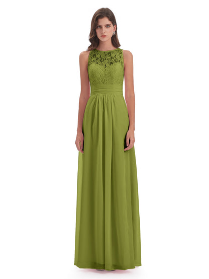 Holland Sheath Floor Length Keyhole Lace Bridesmaid Dresses