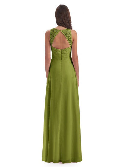 Holland Sheath Floor Length Keyhole Lace Bridesmaid Dresses