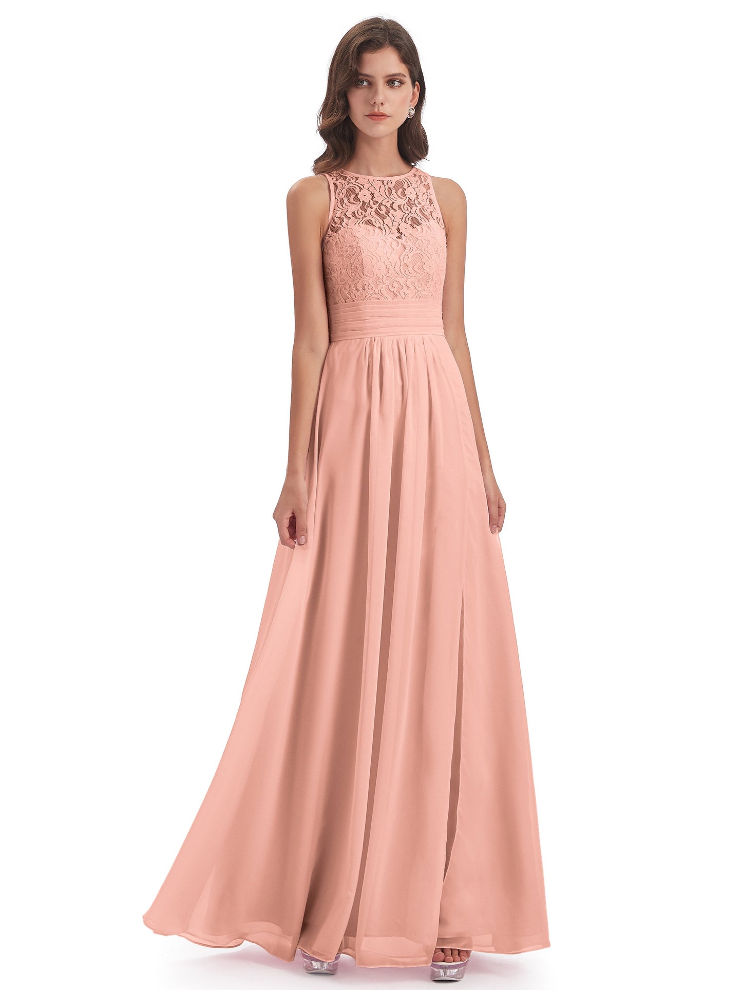 Holland Sheath Floor Length Keyhole Lace Bridesmaid Dresses