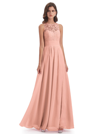 Holland Sheath Floor Length Keyhole Lace Bridesmaid Dresses