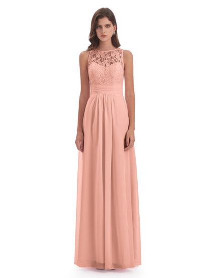 Holland Sheath Floor Length Keyhole Lace Bridesmaid Dresses
