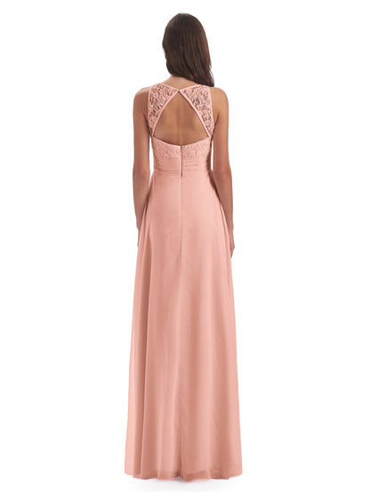 Holland Sheath Floor Length Keyhole Lace Bridesmaid Dresses