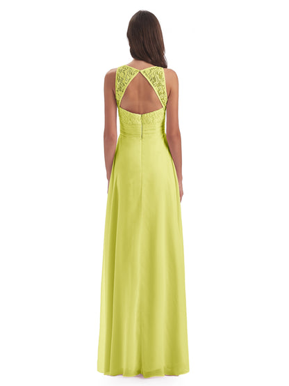 Holland Sheath Floor Length Keyhole Lace Bridesmaid Dresses