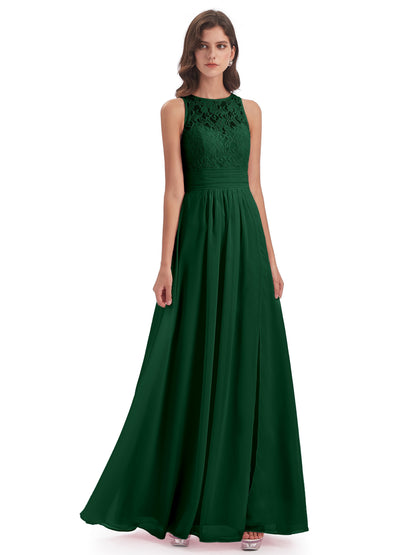 Holland Sheath Floor Length Keyhole Lace Bridesmaid Dresses
