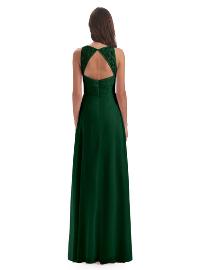 Holland Sheath Floor Length Keyhole Lace Bridesmaid Dresses