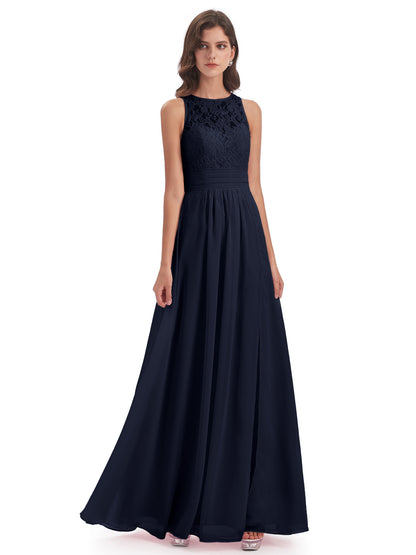 Holland Sheath Floor Length Keyhole Lace Bridesmaid Dresses