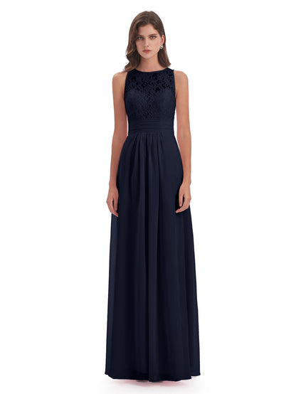 Holland Sheath Floor Length Keyhole Lace Bridesmaid Dresses