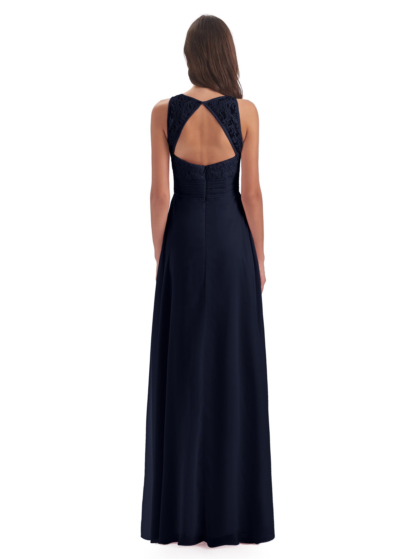 Holland Sheath Floor Length Keyhole Lace Bridesmaid Dresses