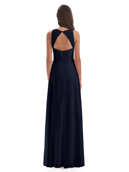 Holland Sheath Floor Length Keyhole Lace Bridesmaid Dresses