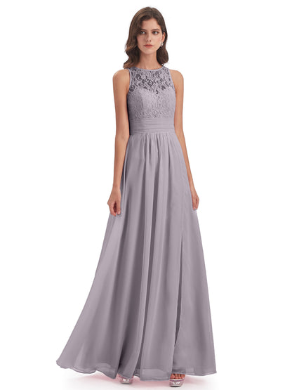 Holland Sheath Floor Length Keyhole Lace Bridesmaid Dresses