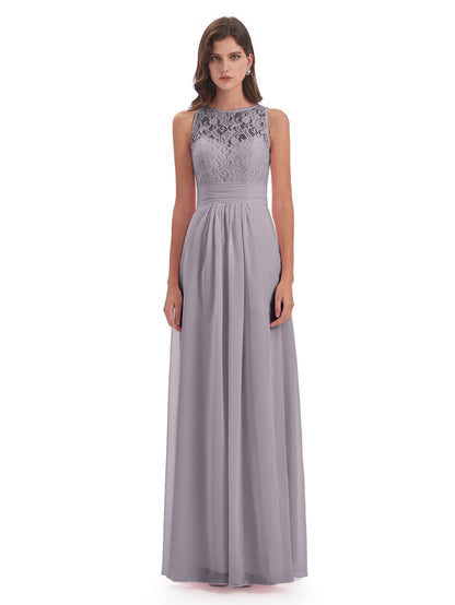 Holland Sheath Floor Length Keyhole Lace Bridesmaid Dresses