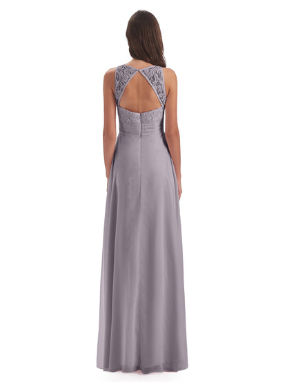 Holland Sheath Floor Length Keyhole Lace Bridesmaid Dresses