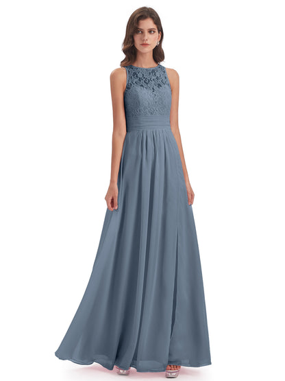 Holland Sheath Floor Length Keyhole Lace Bridesmaid Dresses