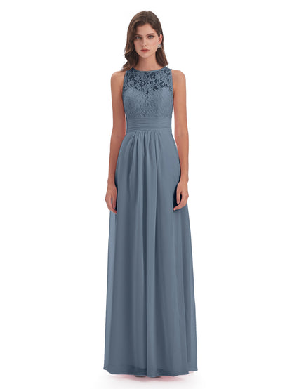 Holland Sheath Floor Length Keyhole Lace Bridesmaid Dresses