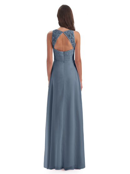 Holland Sheath Floor Length Keyhole Lace Bridesmaid Dresses
