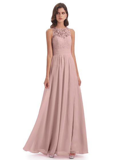 Holland Sheath Floor Length Keyhole Lace Bridesmaid Dresses