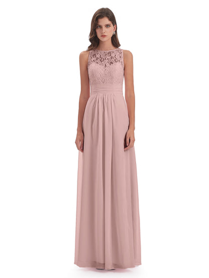 Holland Sheath Floor Length Keyhole Lace Bridesmaid Dresses