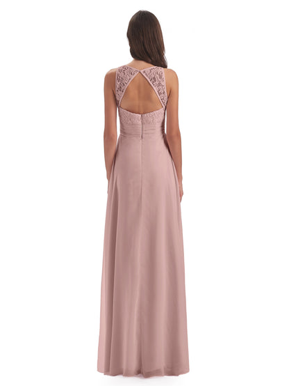Holland Sheath Floor Length Keyhole Lace Bridesmaid Dresses