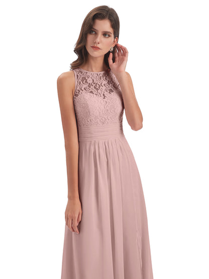 Holland Sheath Floor Length Keyhole Lace Bridesmaid Dresses