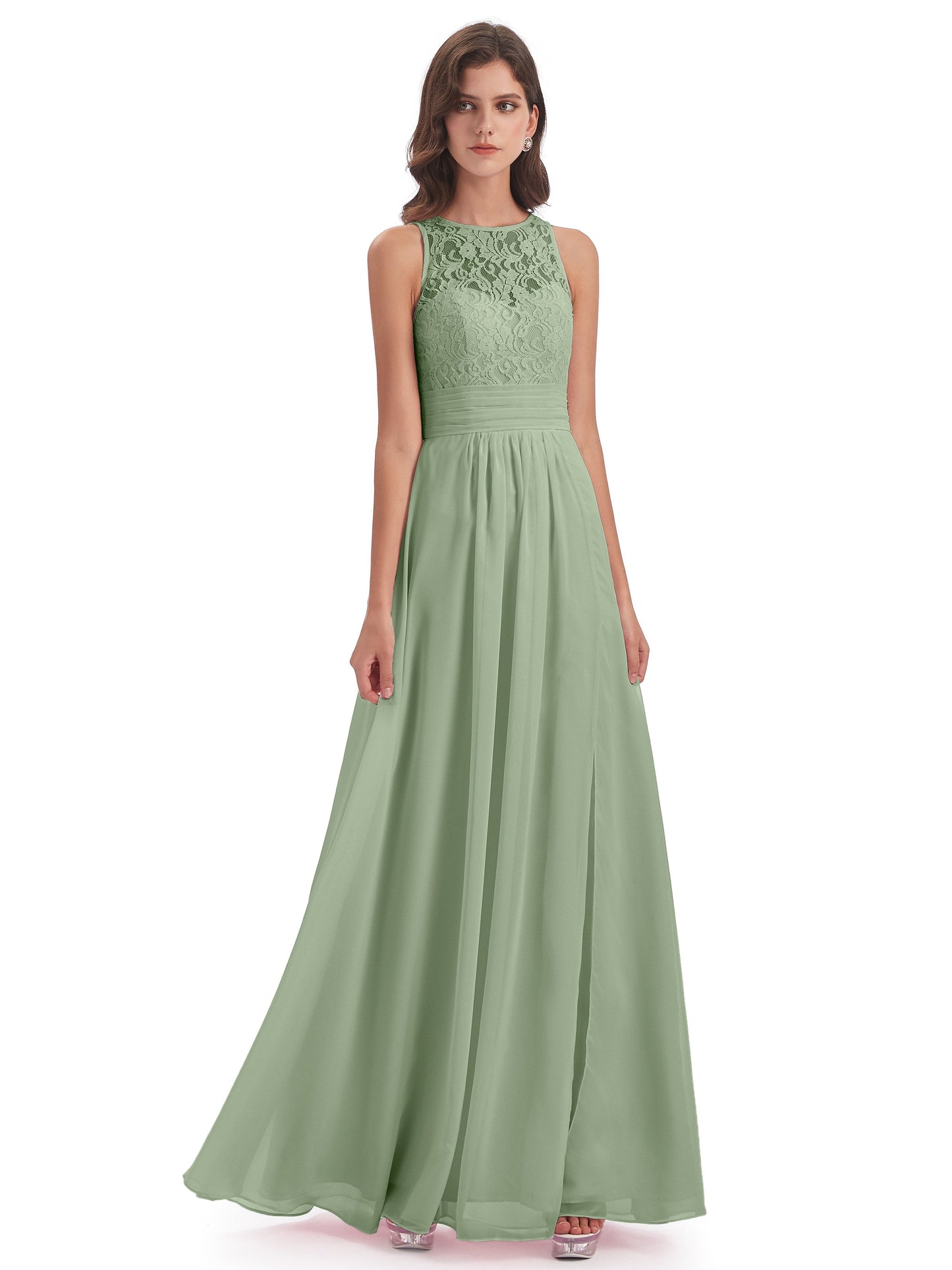 Holland Sheath Floor Length Keyhole Lace Bridesmaid Dresses