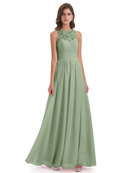Holland Sheath Floor Length Keyhole Lace Bridesmaid Dresses