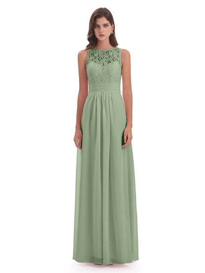 Holland Sheath Floor Length Keyhole Lace Bridesmaid Dresses