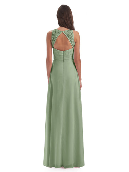 Holland Sheath Floor Length Keyhole Lace Bridesmaid Dresses