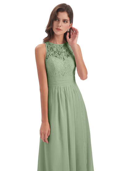Holland Sheath Floor Length Keyhole Lace Bridesmaid Dresses
