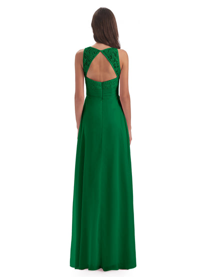Holland Sheath Floor Length Keyhole Lace Bridesmaid Dresses
