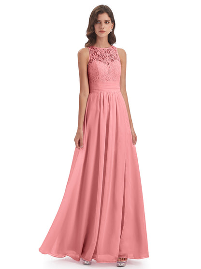 Holland Sheath Floor Length Keyhole Lace Bridesmaid Dresses