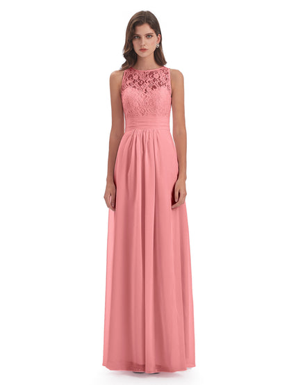 Holland Sheath Floor Length Keyhole Lace Bridesmaid Dresses