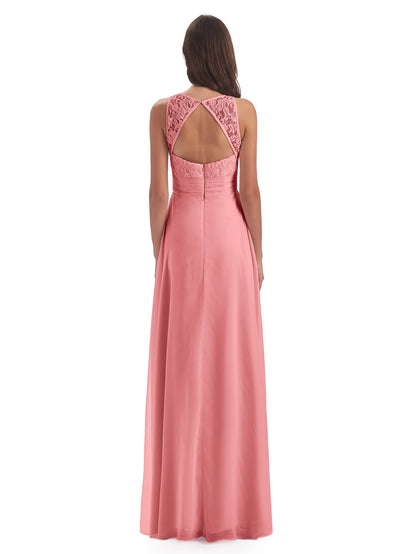 Holland Sheath Floor Length Keyhole Lace Bridesmaid Dresses