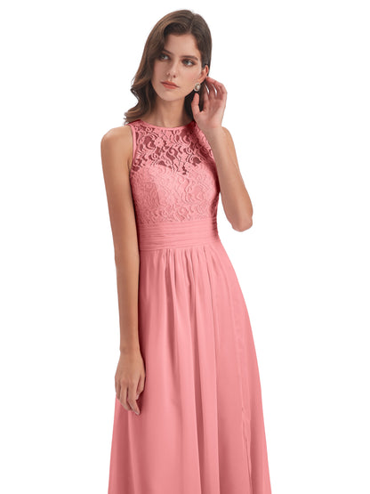 Holland Sheath Floor Length Keyhole Lace Bridesmaid Dresses