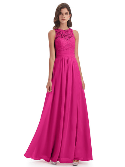Holland Sheath Floor Length Keyhole Lace Bridesmaid Dresses