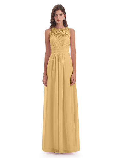 Holland Sheath Floor Length Keyhole Lace Bridesmaid Dresses
