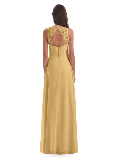 Holland Sheath Floor Length Keyhole Lace Bridesmaid Dresses