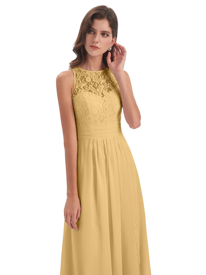 Holland Sheath Floor Length Keyhole Lace Bridesmaid Dresses