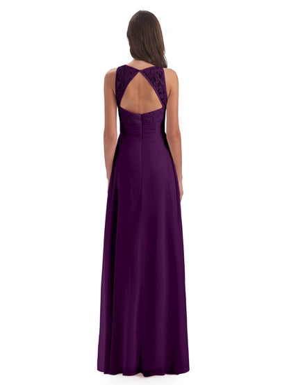 Holland Sheath Floor Length Keyhole Lace Bridesmaid Dresses