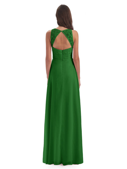 Holland Sheath Floor Length Keyhole Lace Bridesmaid Dresses