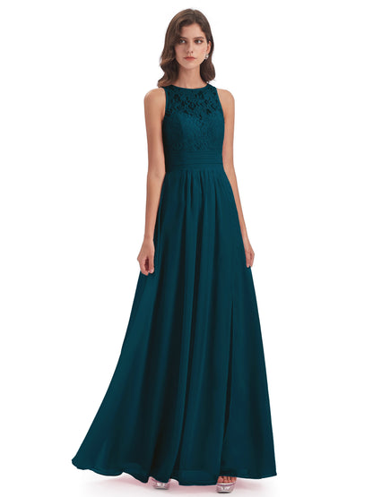Holland Sheath Floor Length Keyhole Lace Bridesmaid Dresses