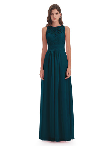 Holland Sheath Floor Length Keyhole Lace Bridesmaid Dresses