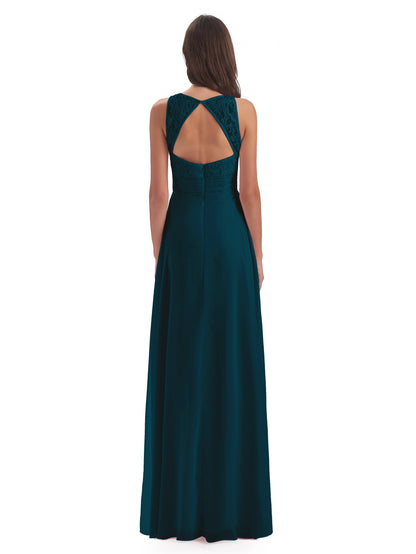 Holland Sheath Floor Length Keyhole Lace Bridesmaid Dresses