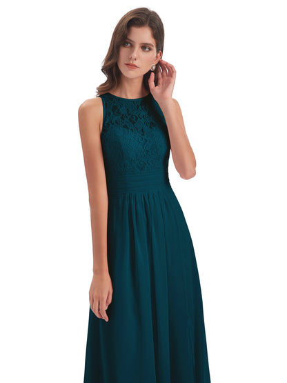 Holland Sheath Floor Length Keyhole Lace Bridesmaid Dresses