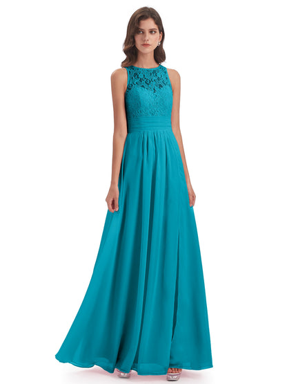 Holland Sheath Floor Length Keyhole Lace Bridesmaid Dresses