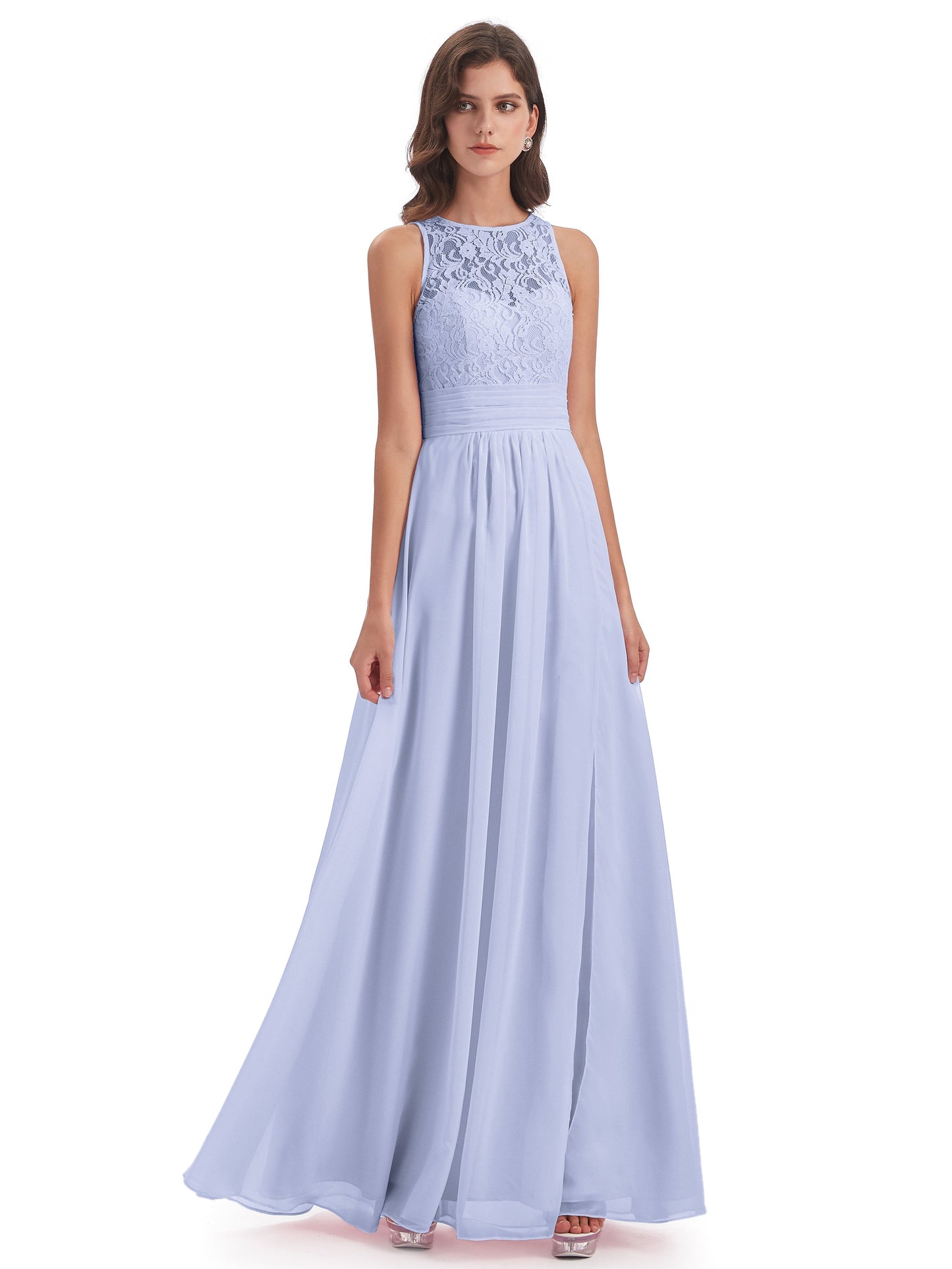 Holland Sheath Floor Length Keyhole Lace Bridesmaid Dresses
