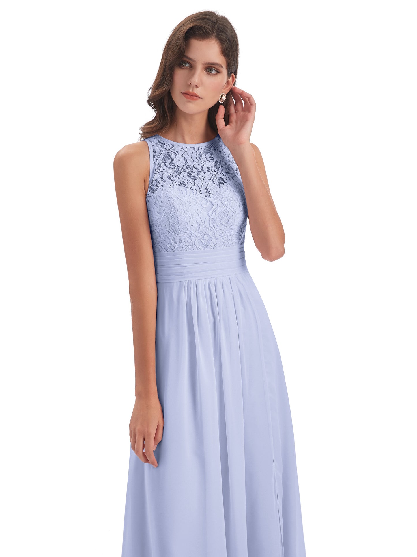 Holland Sheath Floor Length Keyhole Lace Bridesmaid Dresses